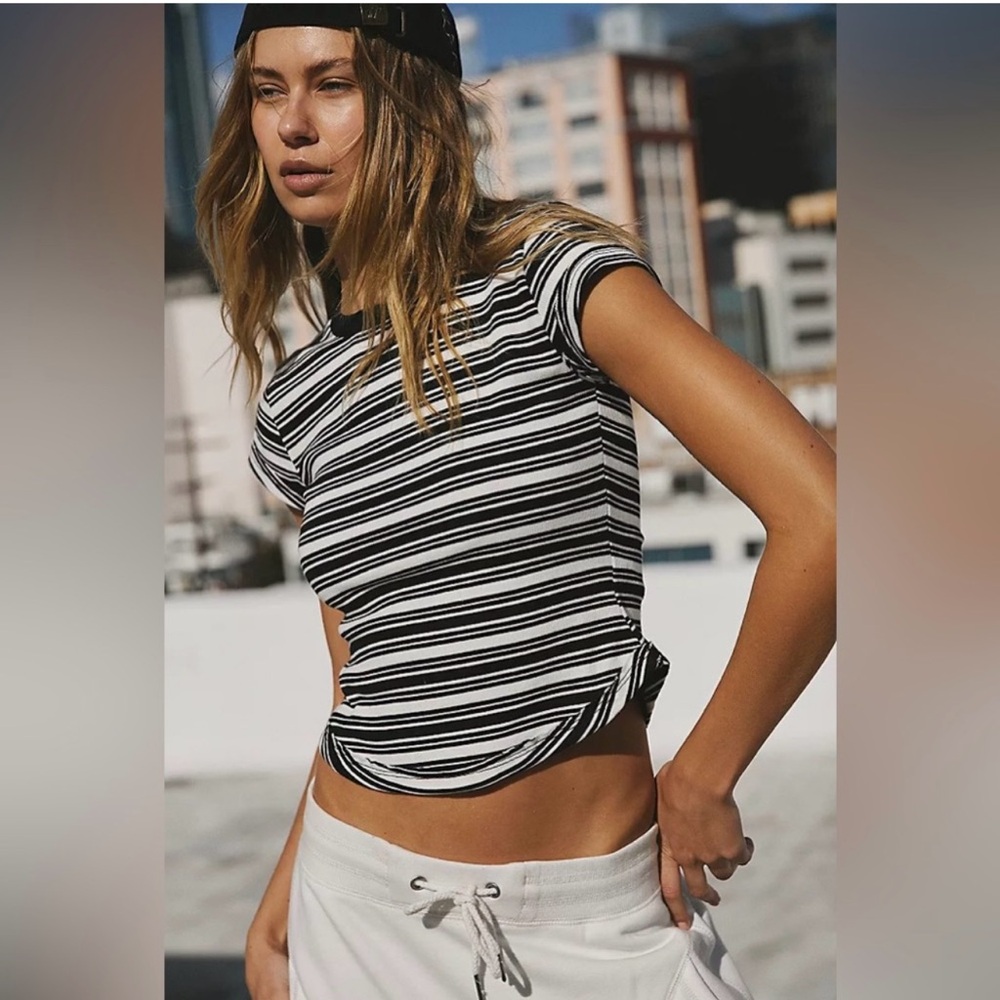 FP Movement by Free People Black and White Striped Crop Top